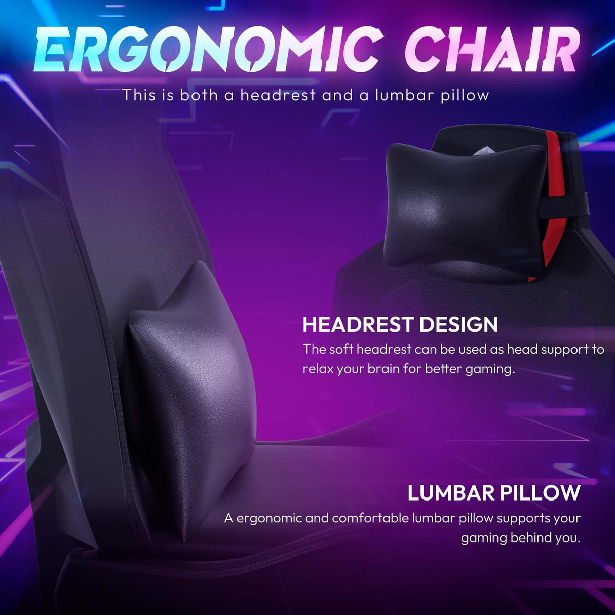 RGB Gaming Chair with LED Lights, Ergonomic Computer Chair for Adults