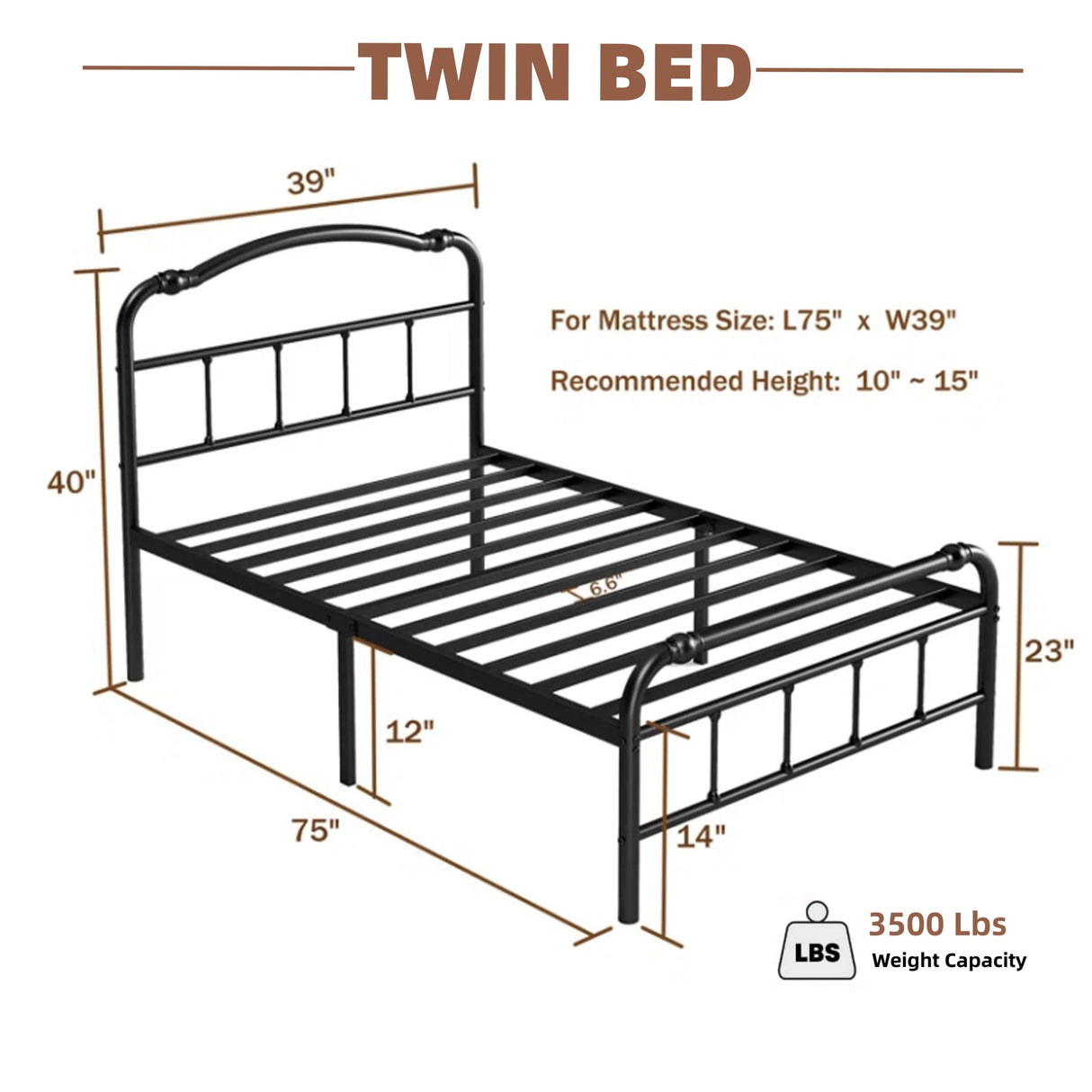 Twin Bed Frame with Headboard and Footboard, 14 Inch High, Heavy Duty Bed Frame