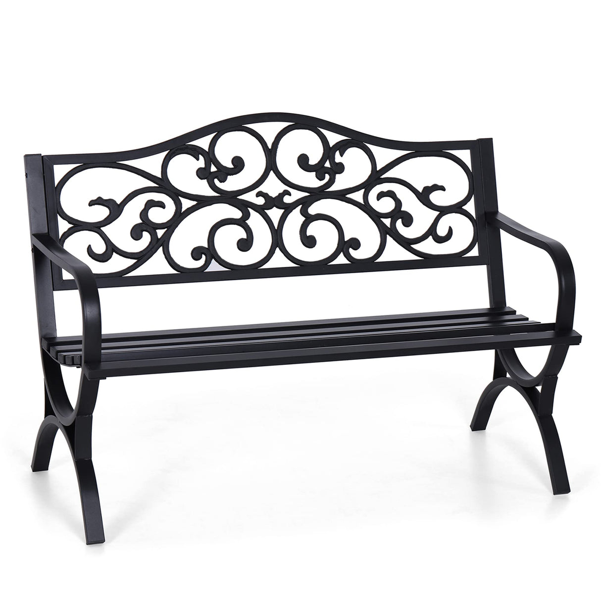 50‘’ Outdoor Garden Bench Patio Park Bench, Cast Iron Frame Furniture