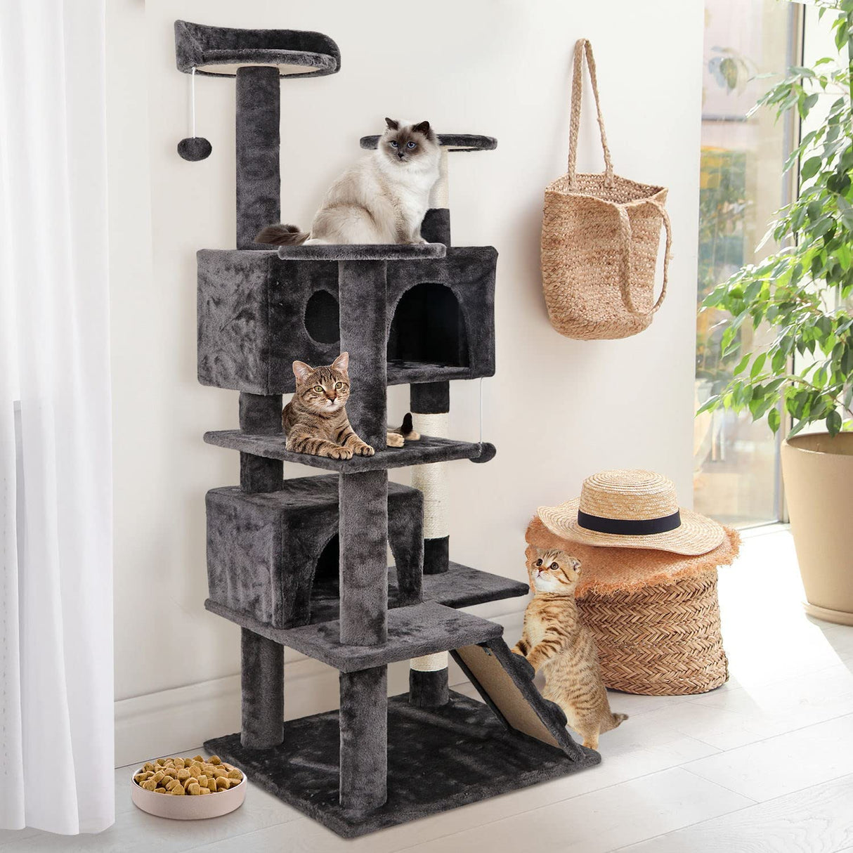 54 Inch Cat Tree, Indoor Cat Tower Condo, Multi-Level Cat House