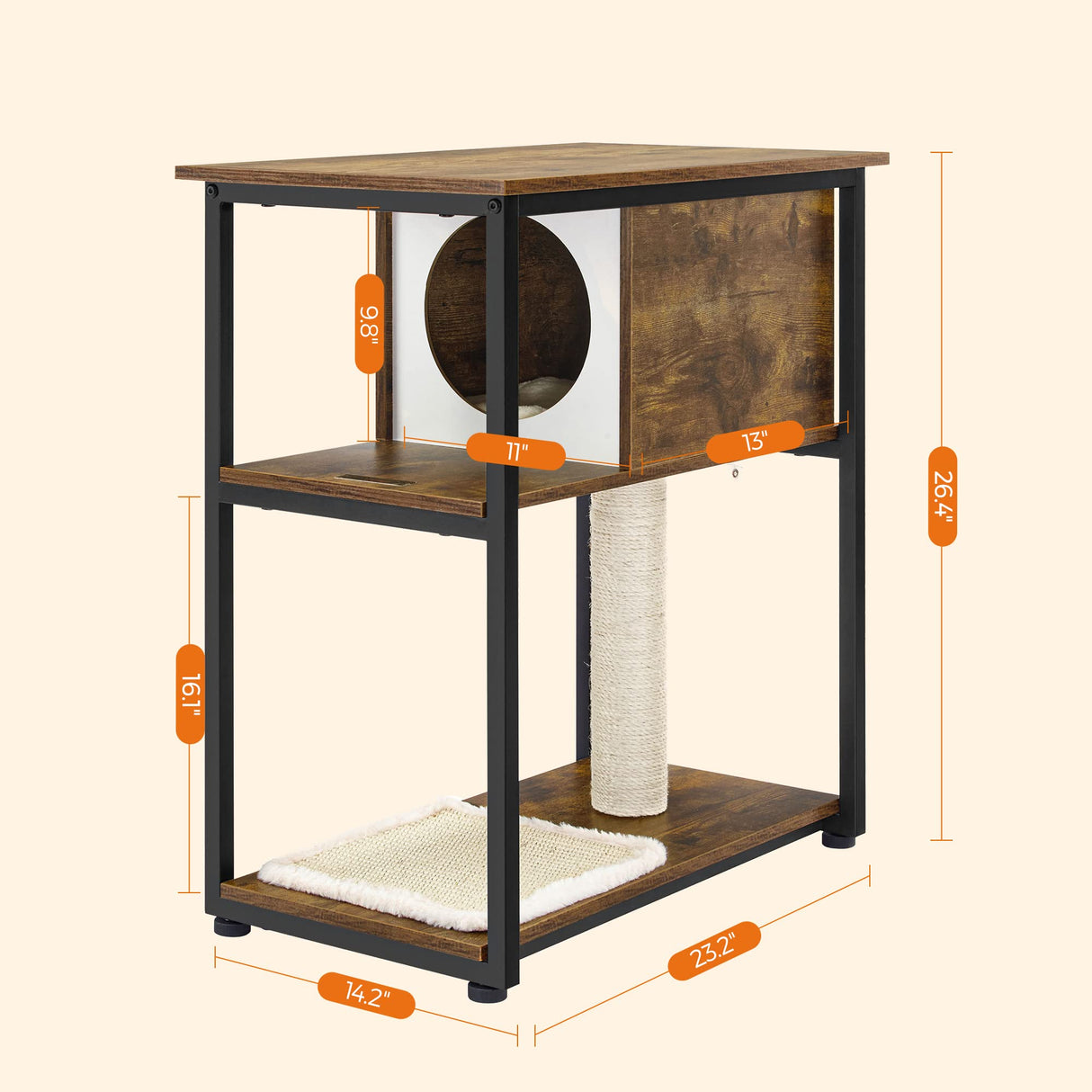 Cat Tree and End Table, Cat Tower with Scratching Post and Mat, Cat Condo