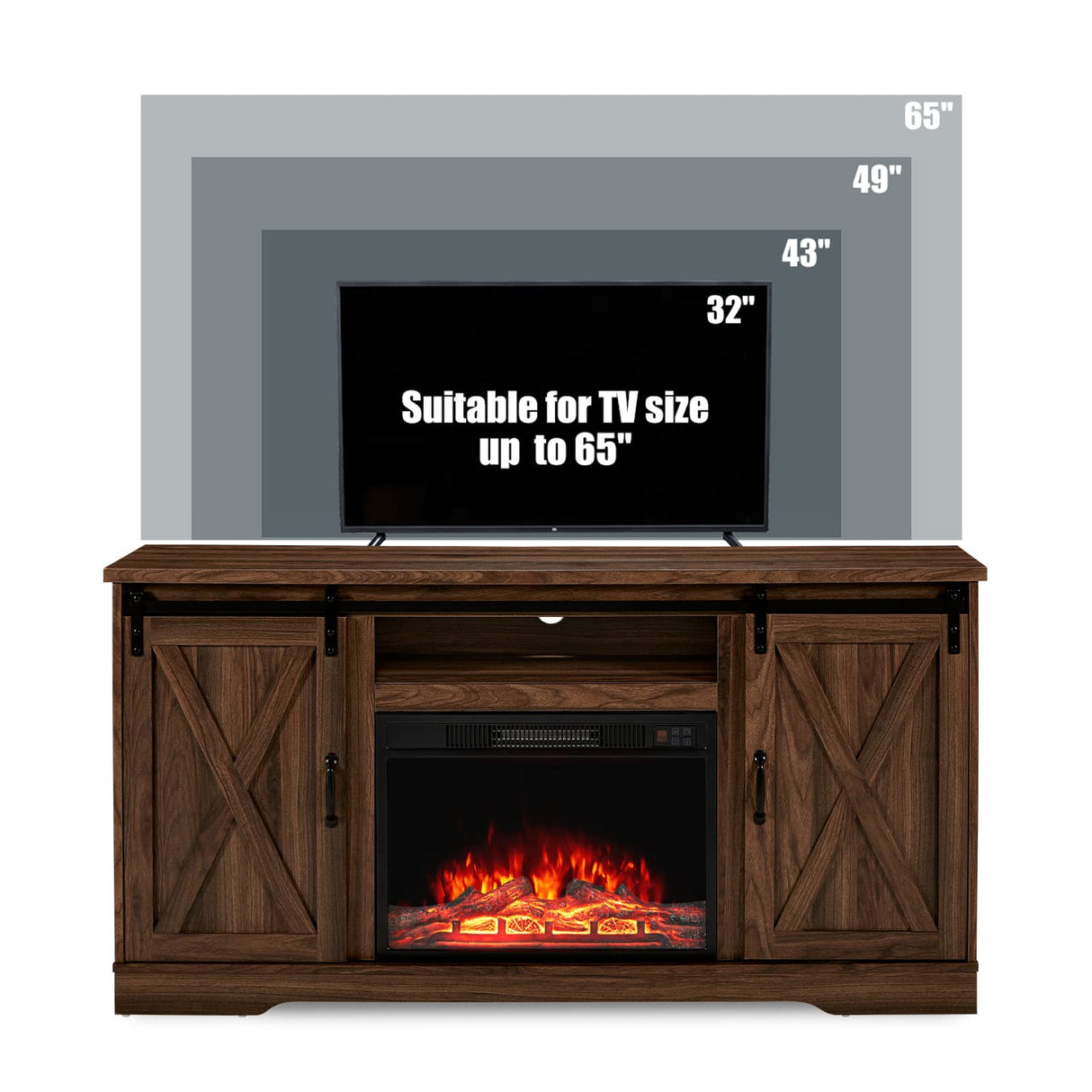Fireplace TV Stand Sliding Barn Door Farmhouse