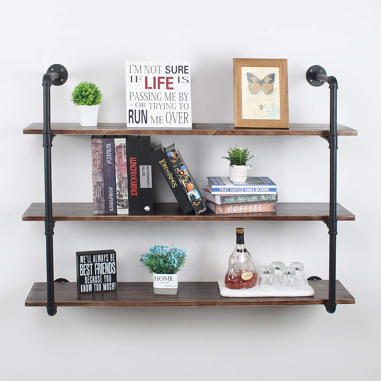 Industrial Floating Shelves Wall Mount,48in Rustic Pipe Wall Shelf,3-Tiers Wall Mount