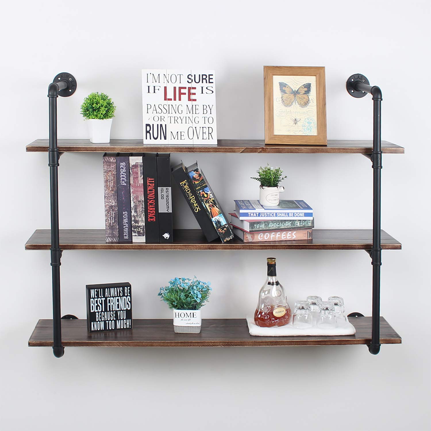 Industrial Floating Shelves Wall Mount,48in Rustic Pipe Wall Shelf,3-Tiers Wall Mount