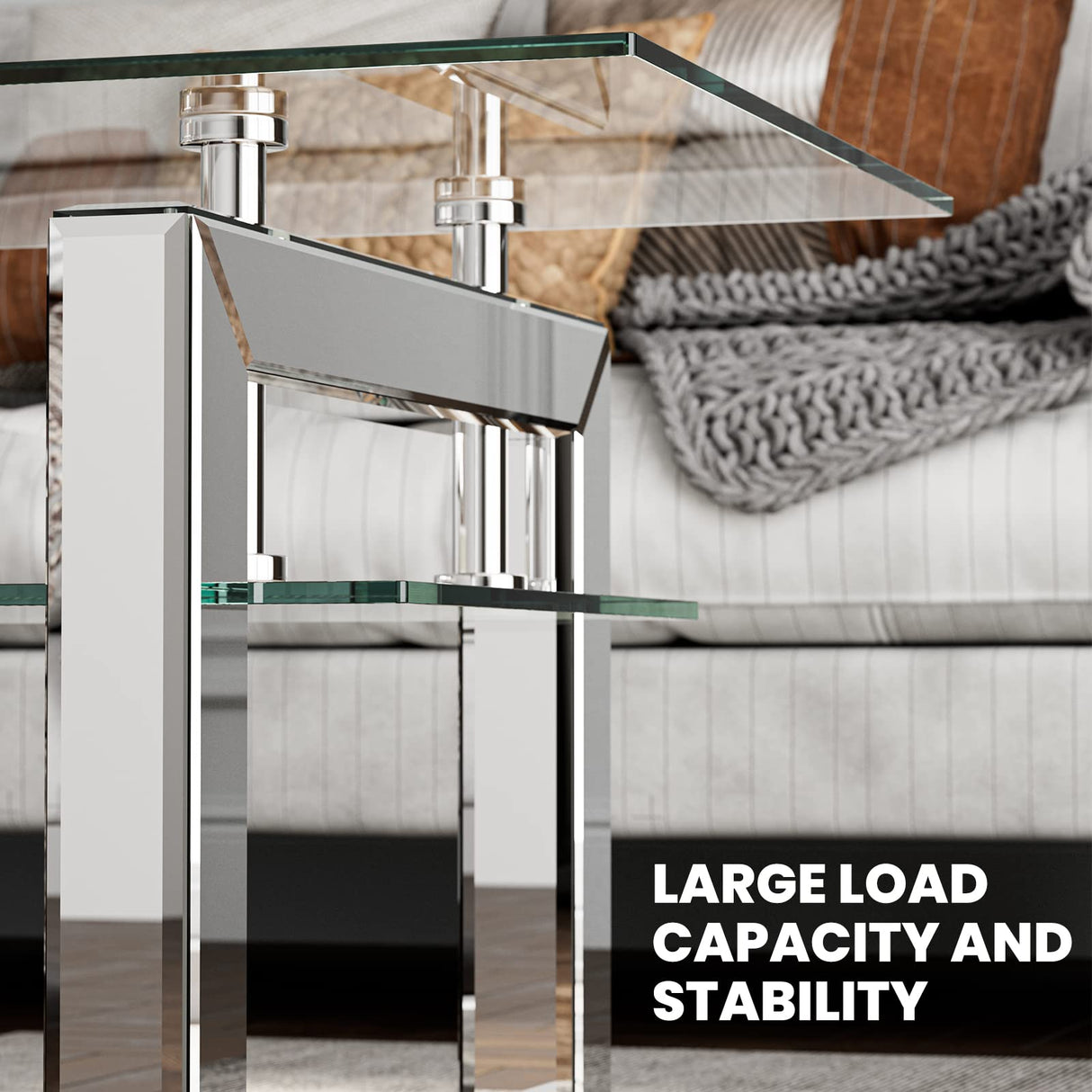 Glass Coffee Table with 2 Tier Glass Boards & Sturdy Metal Legs