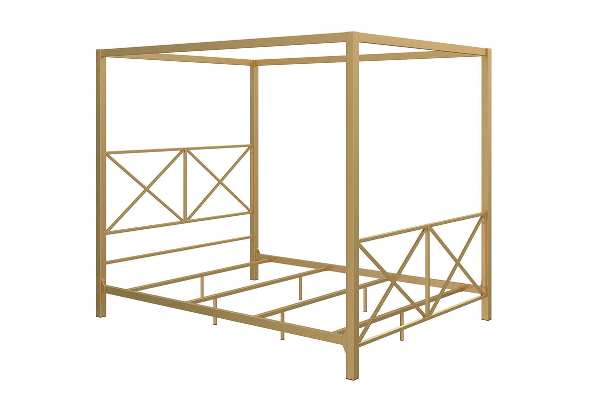 Rosedale Metal Canopy Bed Frame with Four Poster Design and Geometric Accented Headboard