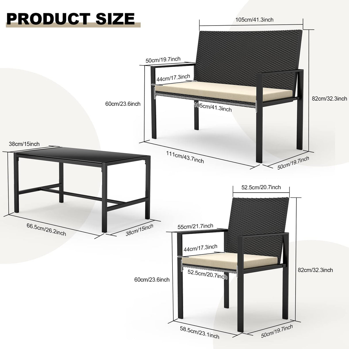 Patio Furniture Set, 4 Pcs Outdoor Conversation Furniture Extra Cushions