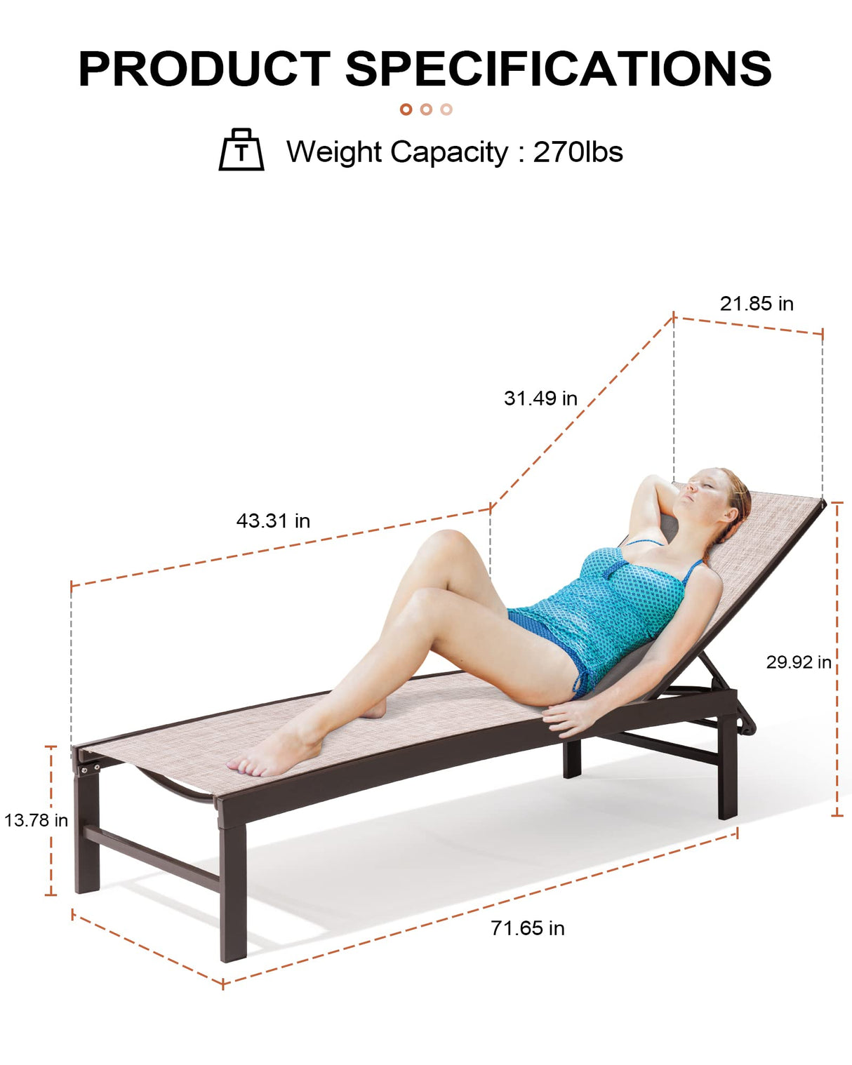 Aluminum Adjustable Chaise Lounge Chair Five-Position Recliner