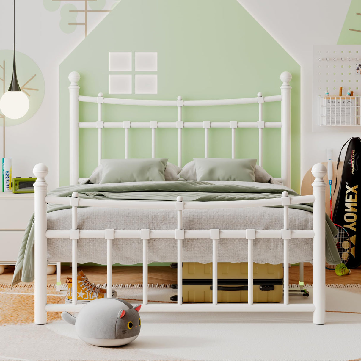 Metal Twin Bed Frame with Iron-Art Headboard, Heavy Duty Metal Platform Bed Frame