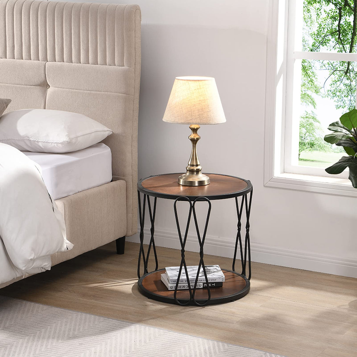 Color Variation End Table-Wood Frame Side Table Round Coffee