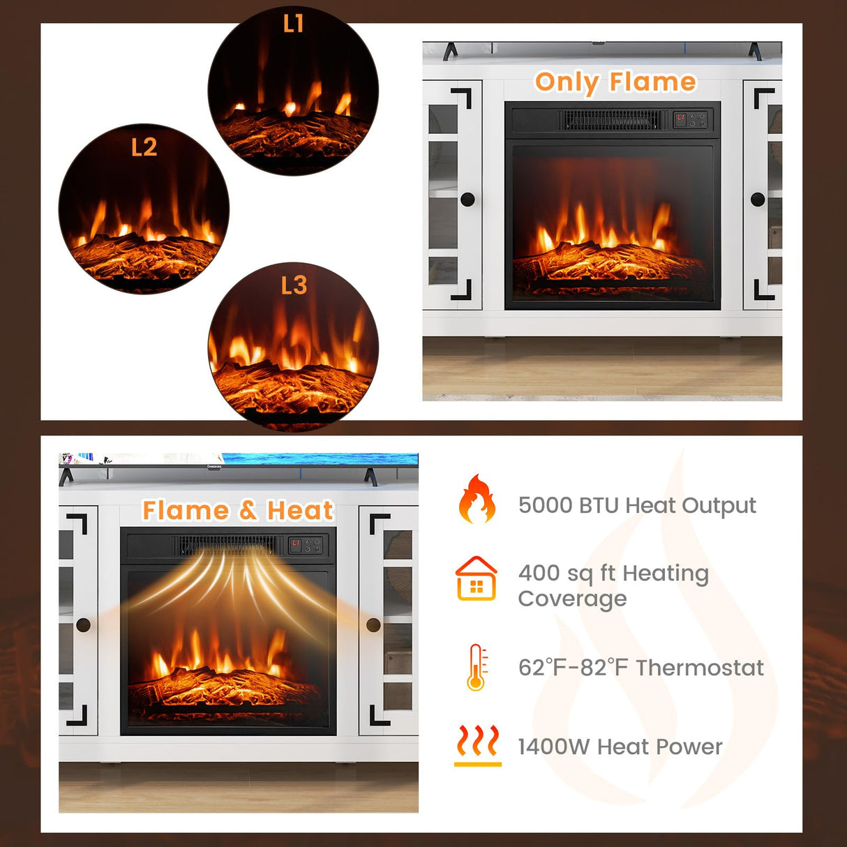 Electric Fireplace TV Stand for TVs up to 65-inch