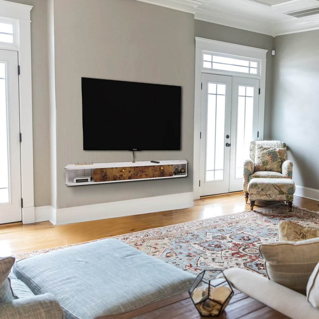 Floating TV Unit, 71'' Wall Mounted TV Cabinet, Floating Shelves