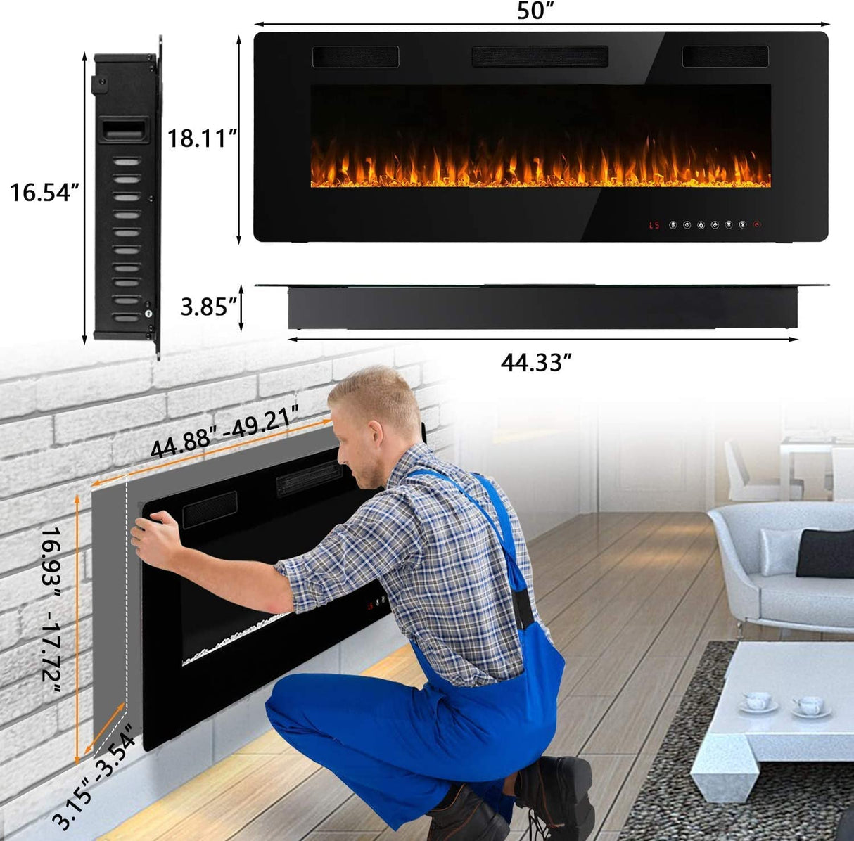 50 inch Ultra-Thin Silence Linear Electric Fireplace