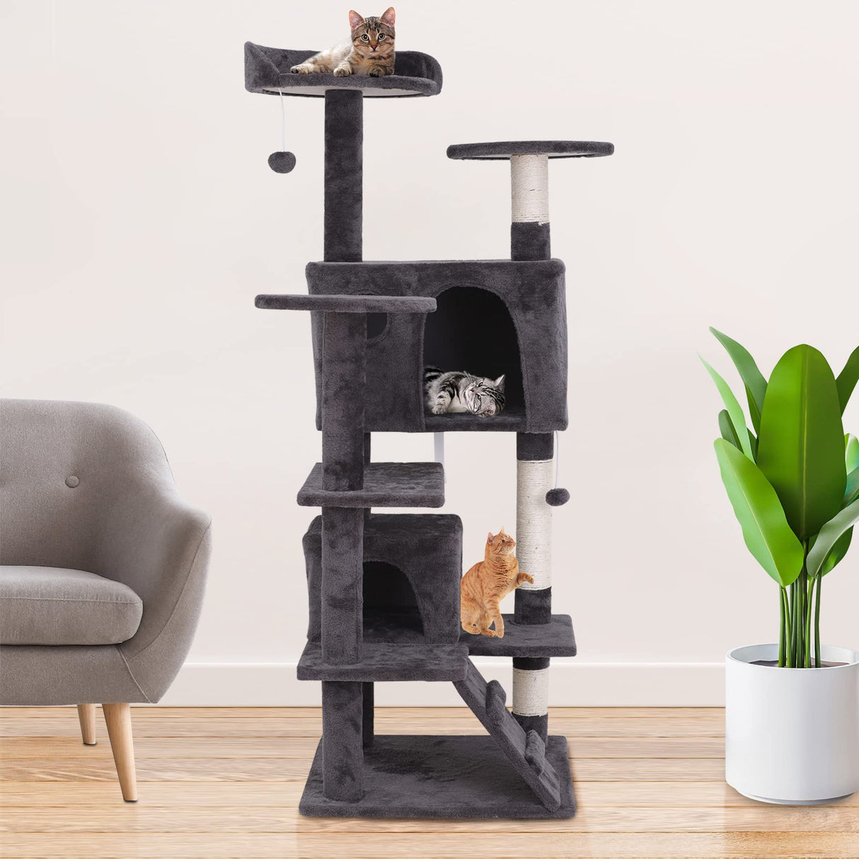 54 Inch Cat Tree, Indoor Cat Tower Condo, Multi-Level Cat House