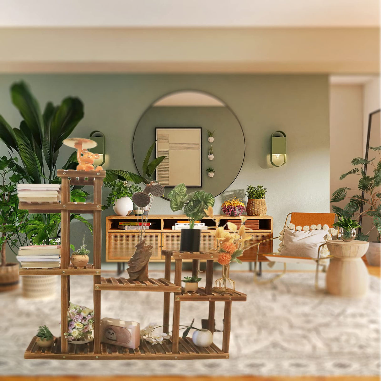 Multi-Tier Wooden Plant Stand – Corner Shelf for Indoor & Outdoor Use