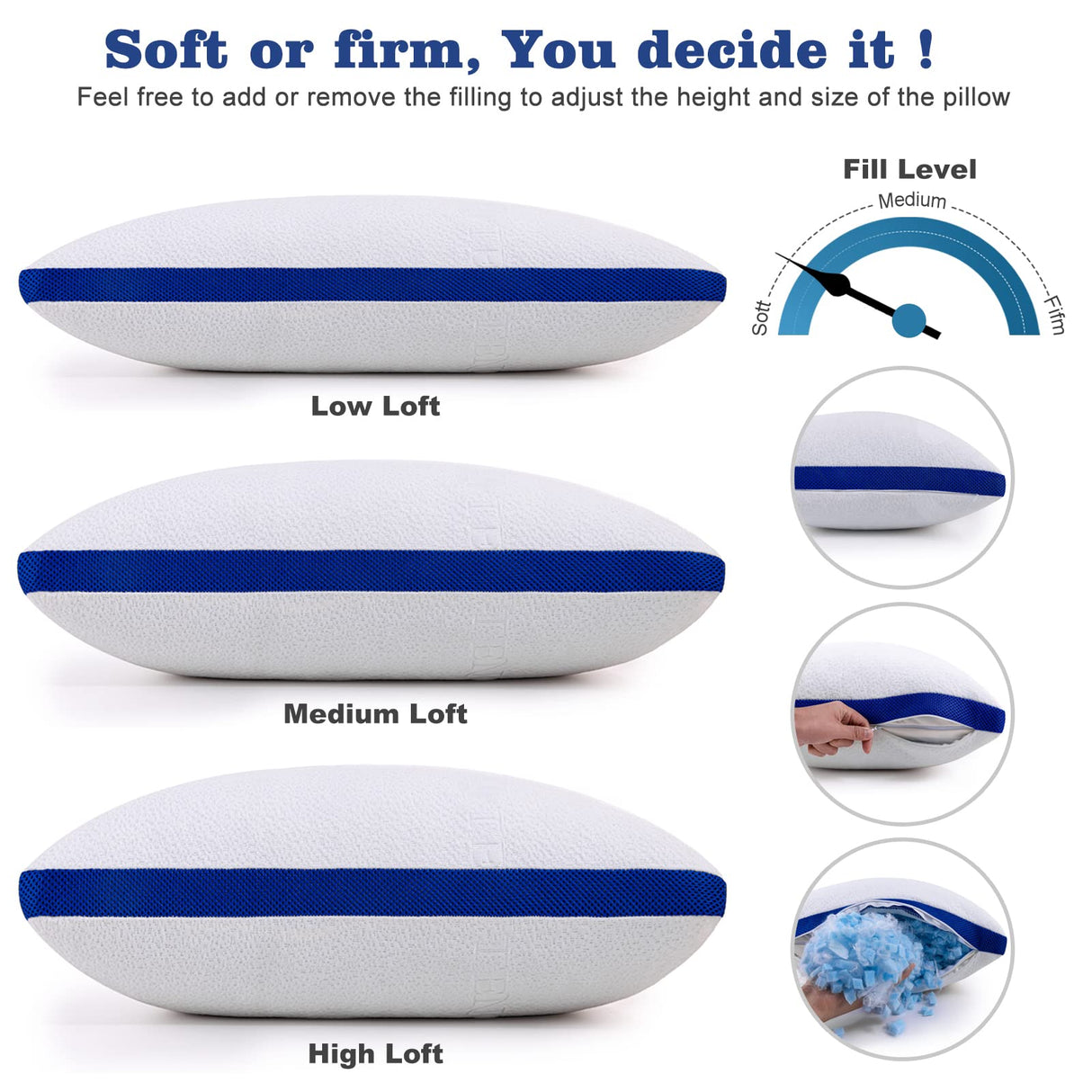 Cooling Bed Pillows for Sleeping 2 Pack Standard Size Shredded Foam