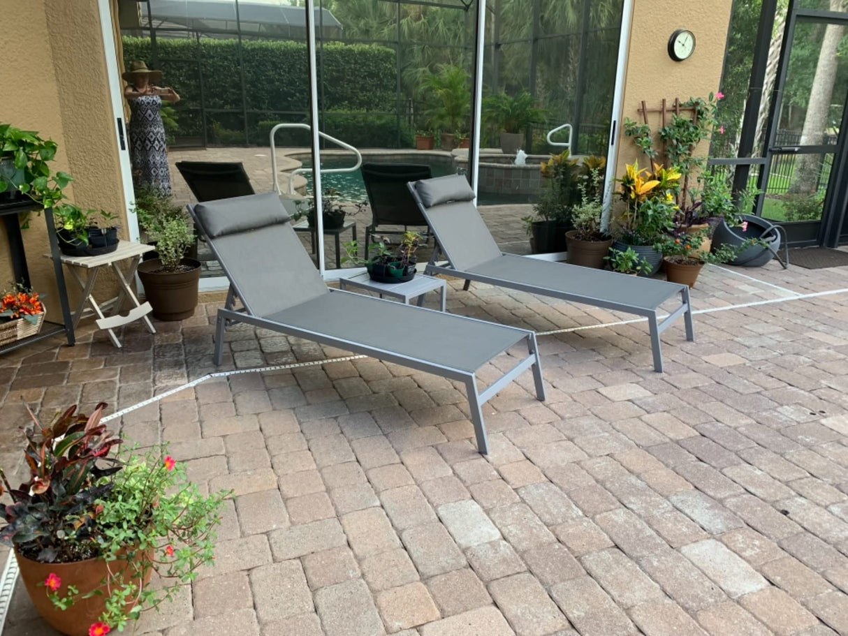 Patio Chaise Lounge Set -3 Pieces Aluminum Adjustable Pool Lounge Chairs
