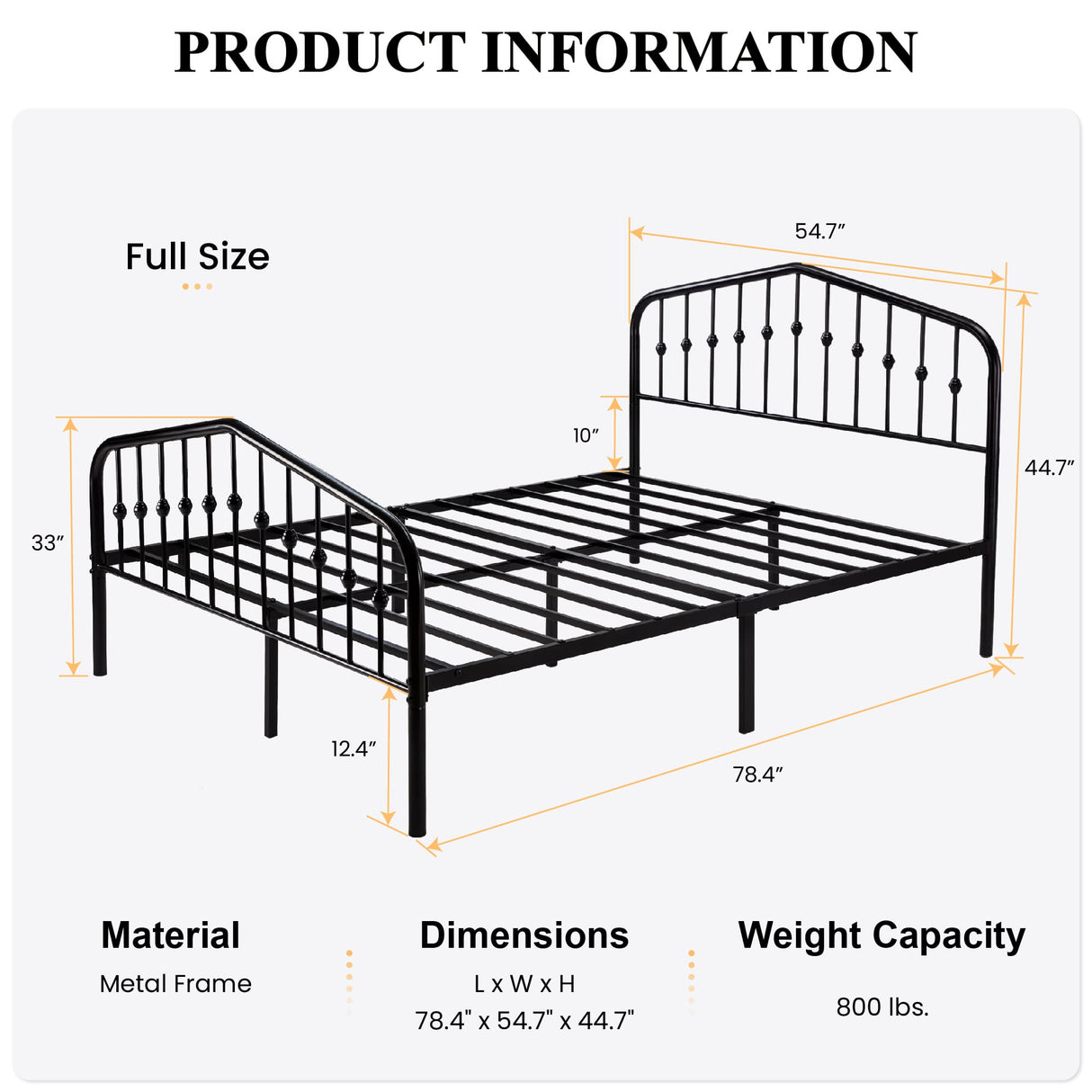 Full Size Metal Platform Bed Frame with Victorian Style Wrought Iron-Art