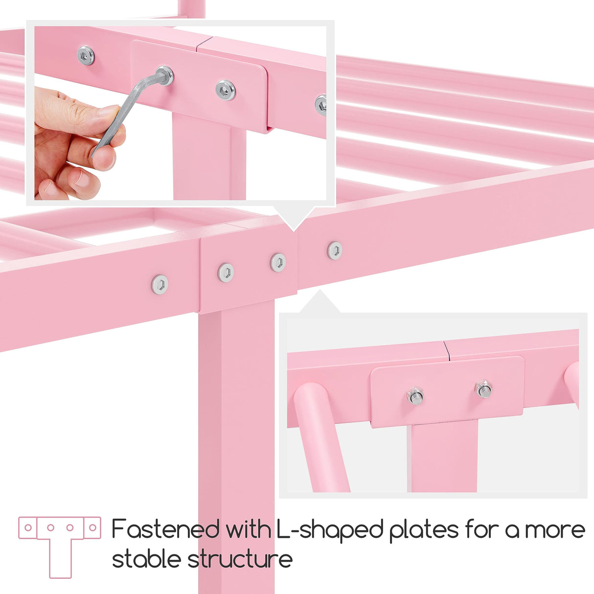 Twin Metal Canopy Bed Frame, Pink, 77.5" L x 41" W x 78" H, 350 lb Weight Capacity