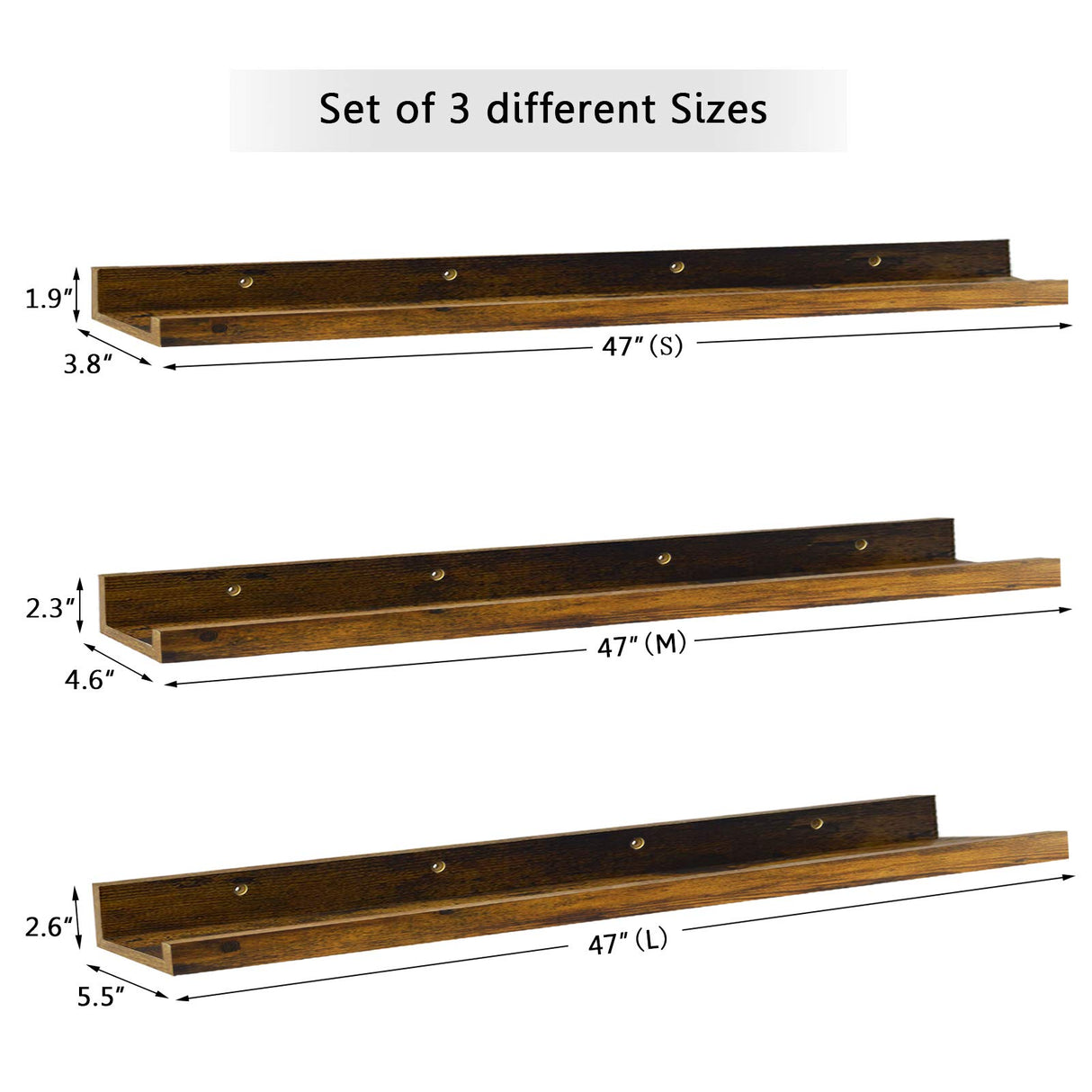 47 Inch Long Floating Shelves for Wall, Rustic Picture Ledge Large Shelf for Living Room