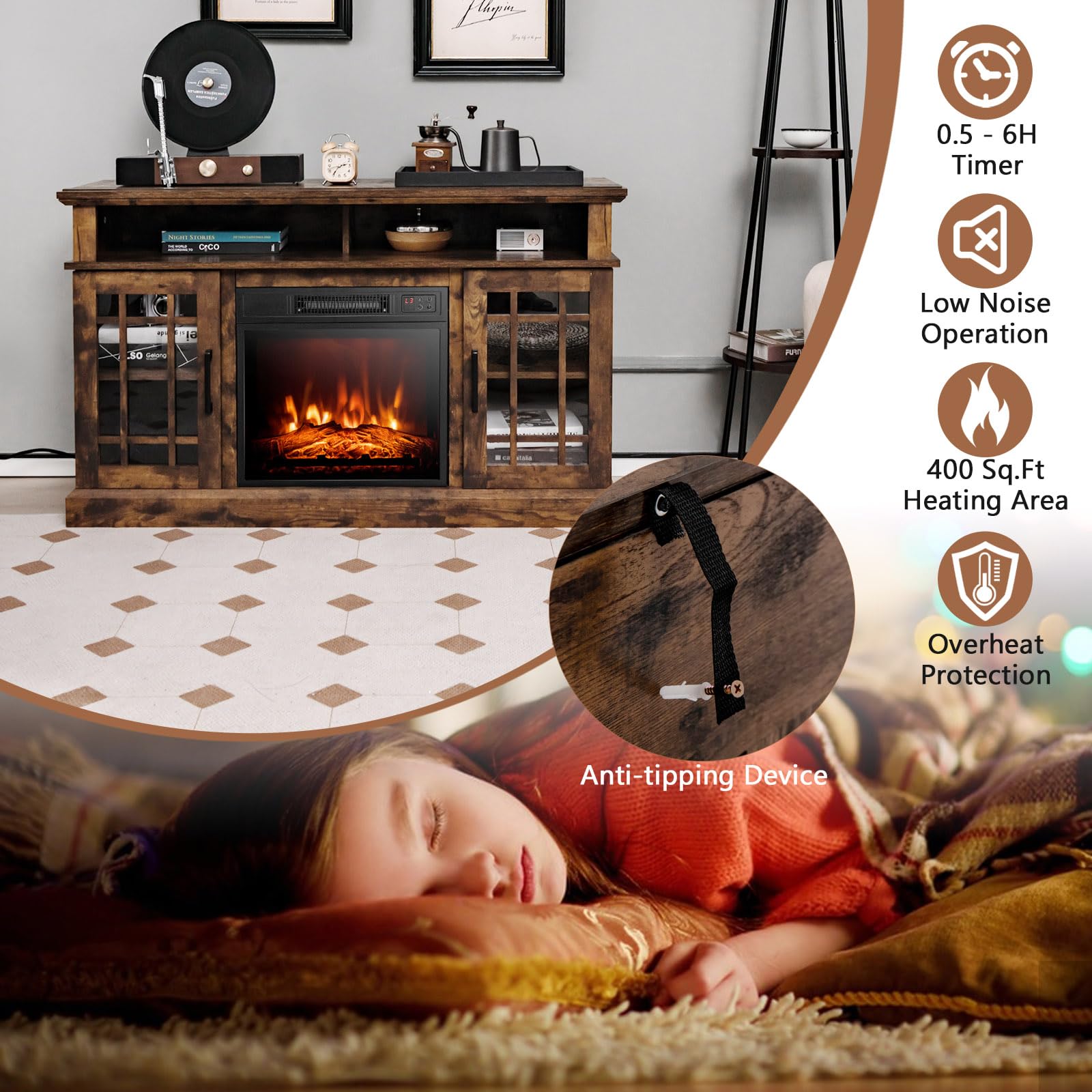 Fireplace Entertainment Center with Two Side Cabinets