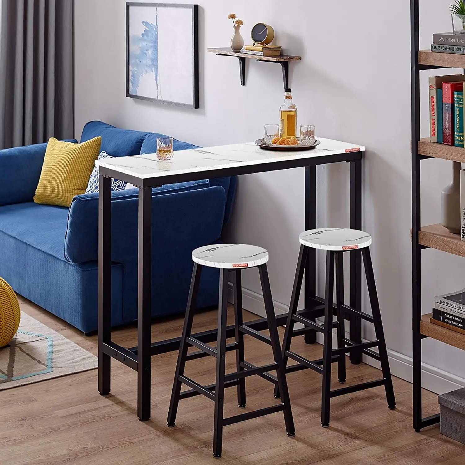 ๐ฎ๐ฉ๐ ๐ซ๐๐๐๐ 39.4โ Bar Table White Marble Industrial Pub Dining Height Table