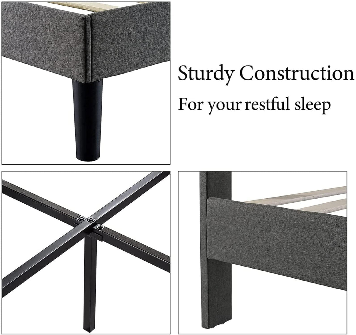 Upholstered Full Size Platform Bed Frame with Adjustable