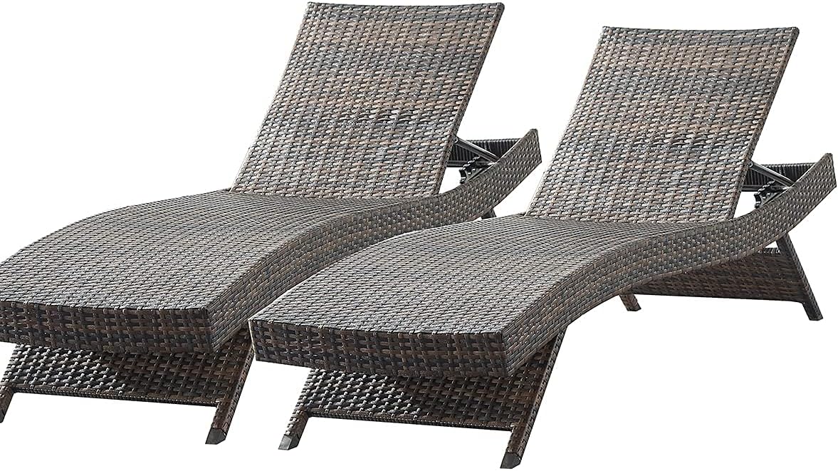 79'' Long Reclining Chaise Lounge Set (Set of 2),Outdoor Wicker Chair