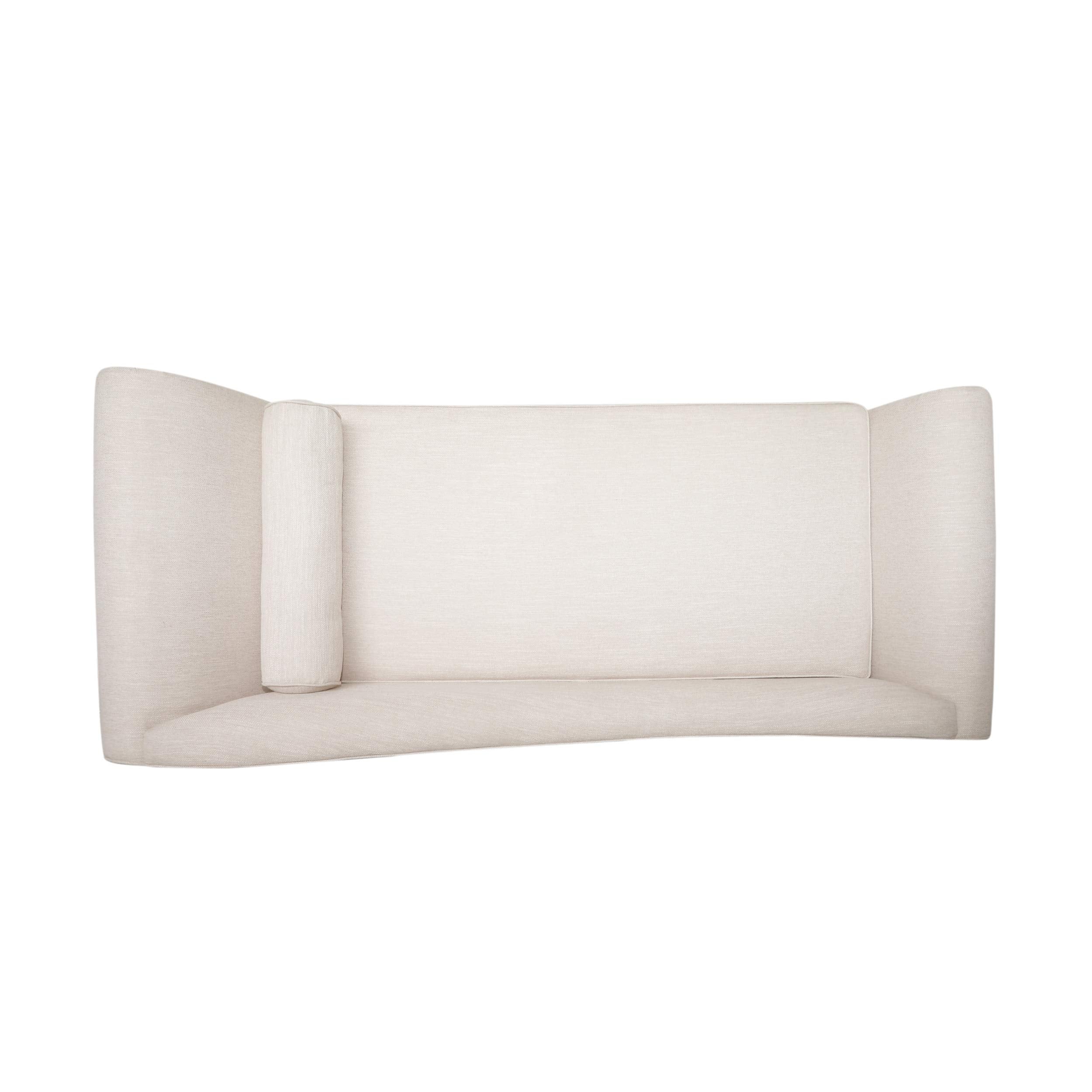 Chaise Lounge ,Polyester and Birch Wood, Beige + Dark Brown
