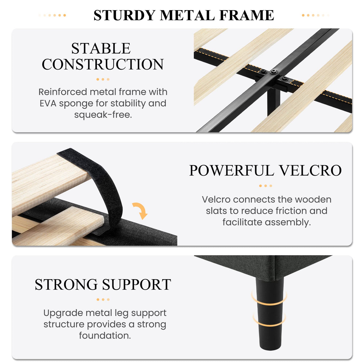 King Size Upholstered Bed Frame with Geometric Headboard, Heavy-Duty Platform Bed