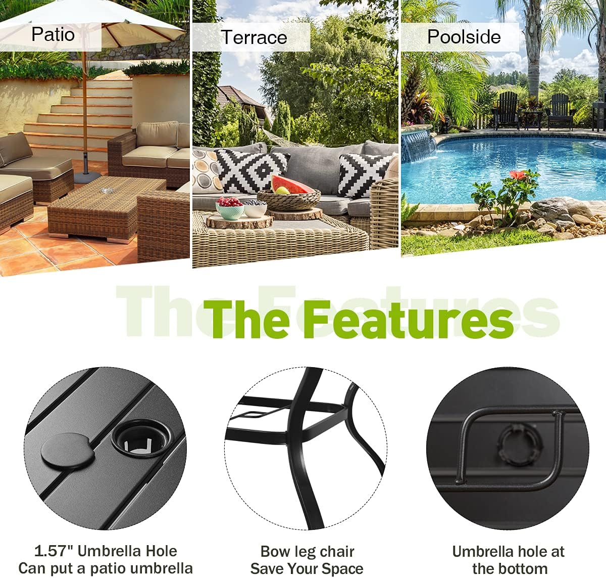 Outdoor Metal Patio Dining Table with Umbrella Hole