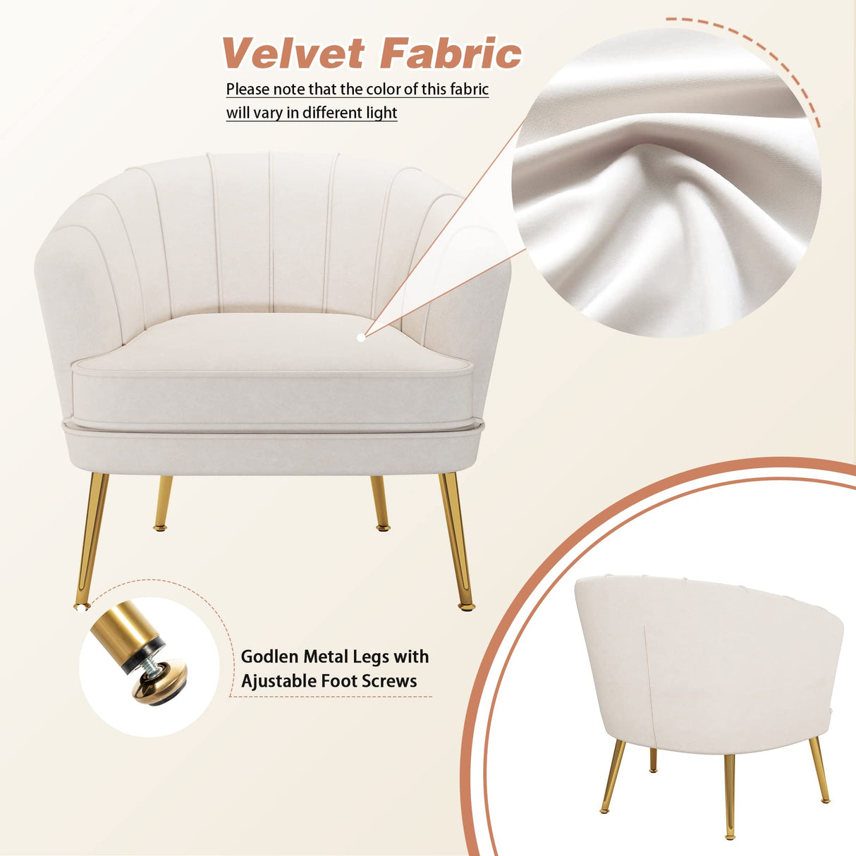 Velvet Accent Chair, Upholstered Modern Single Sofa Side Chair