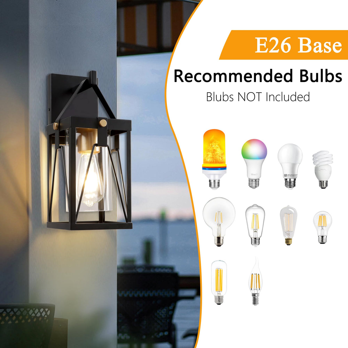 Outdoor Lantern, Exterior Waterproof Light Fixture, Black Mount Sconce