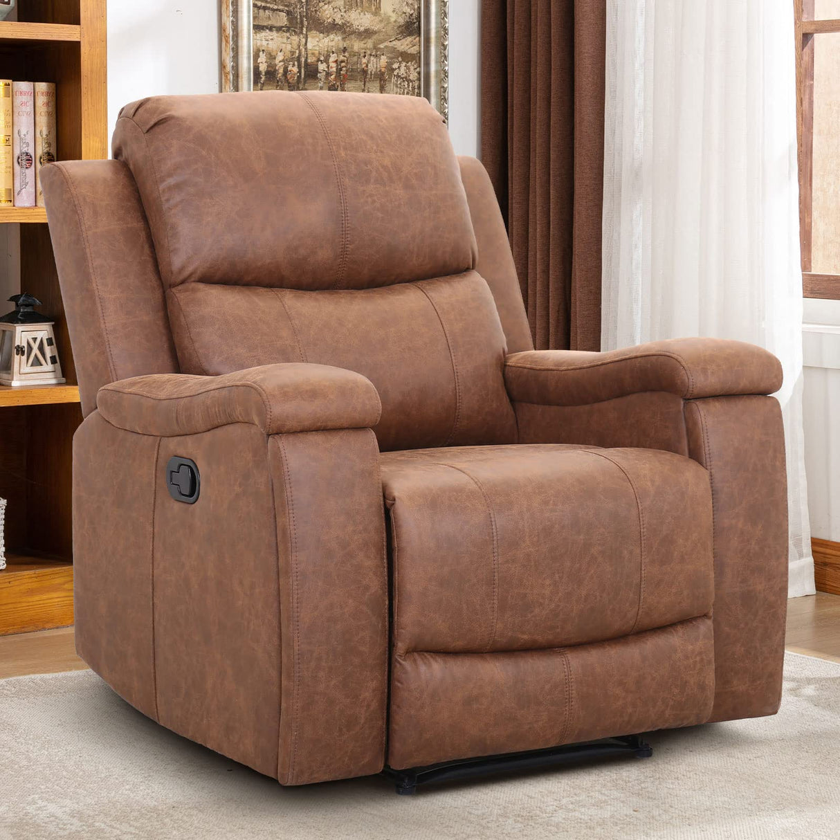 LuxeCove Manual Recliner Chair – Faux Leather, 145° Recline & Hidden Cup Holders