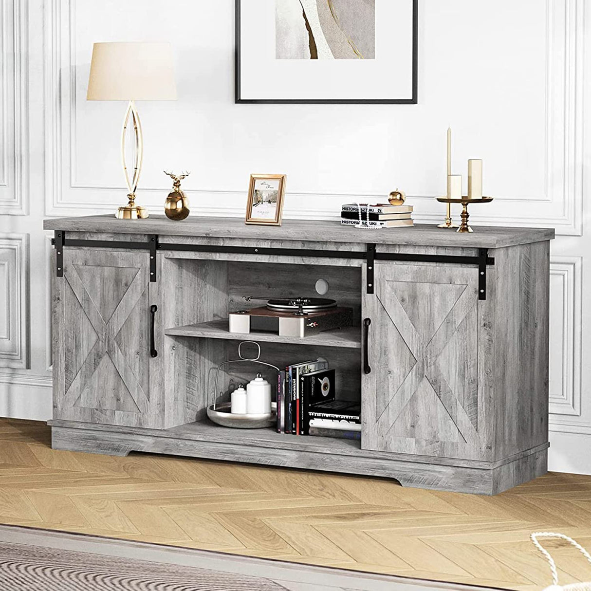 TV Stand for 65 Inch TV, Farmhouse Entertainment Center TV Console Table