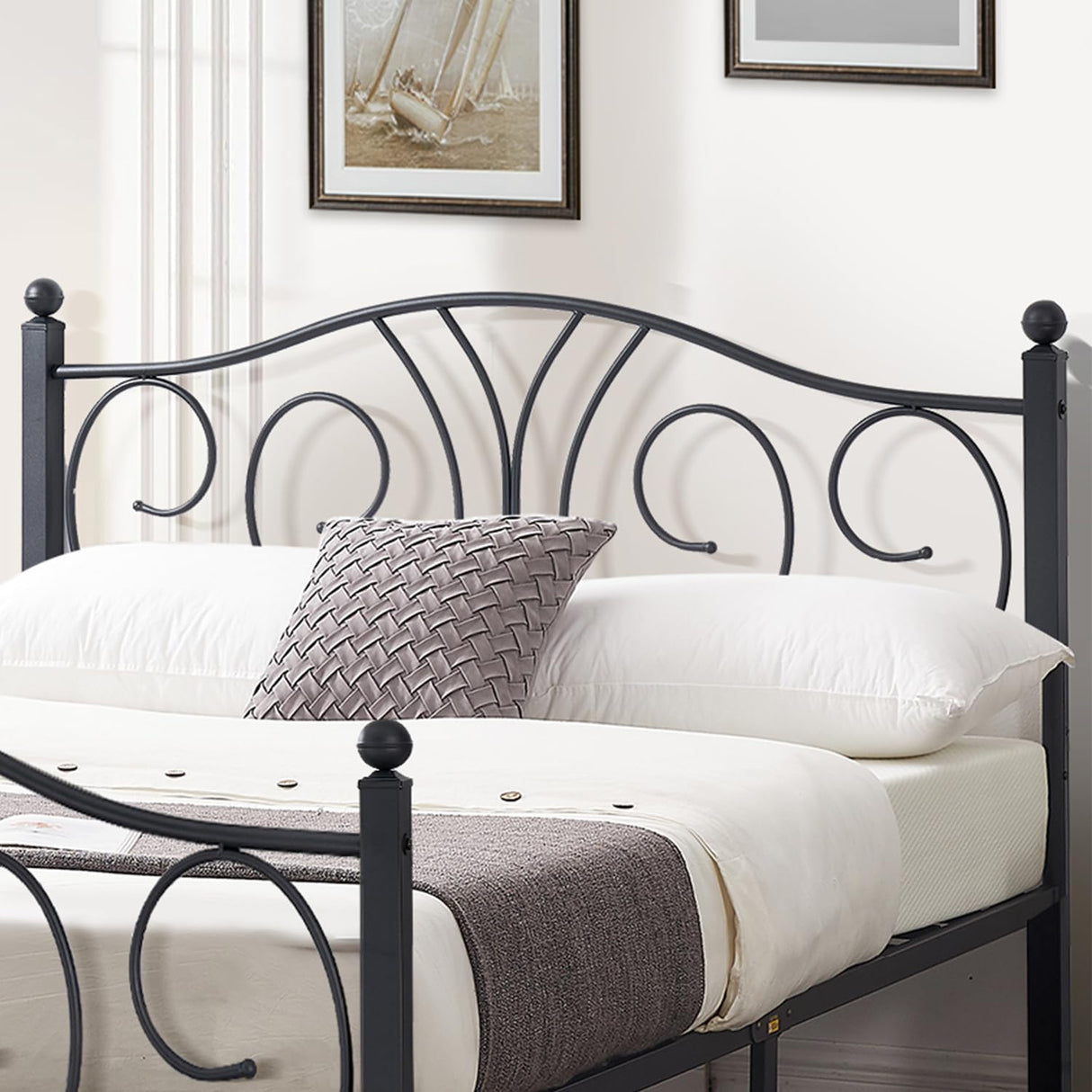 Full Size Bed Frame with Headboard, Heavy Duty Slats Support, Metal Platform Mattress