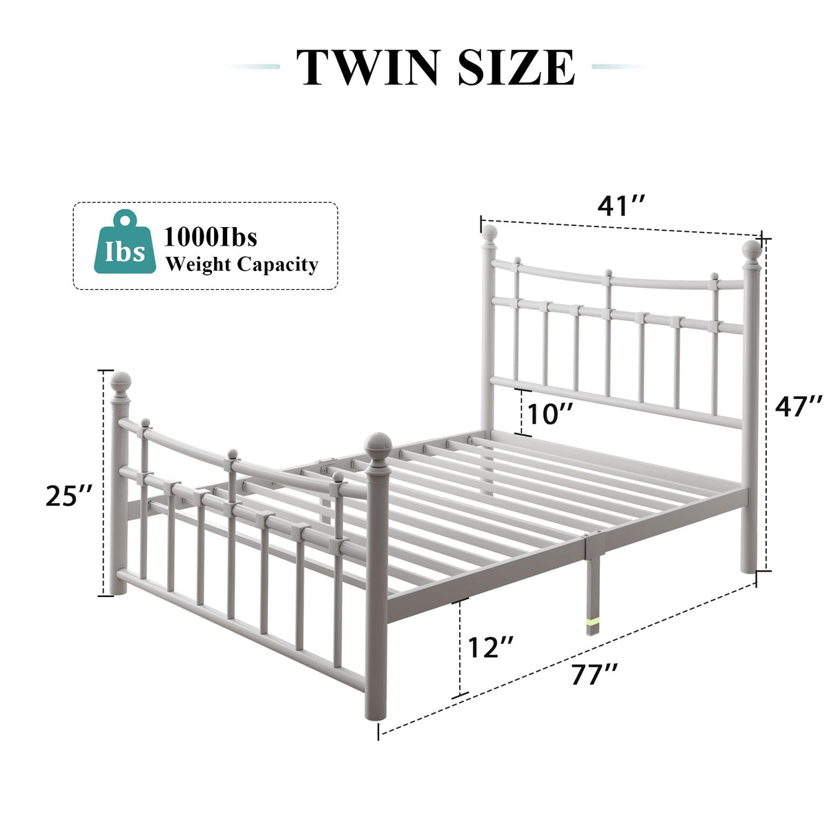 Metal Twin Bed Frame with Iron-Art Headboard, Heavy Duty Metal Platform Bed Frame