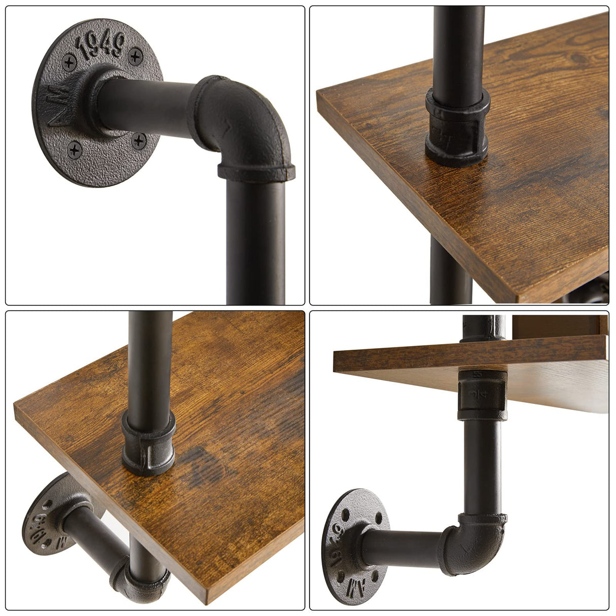 Industrial Pipe Shelf Bracket, 2 Tiers Retro Wall Mounted Floating Shelf, Wood DIY