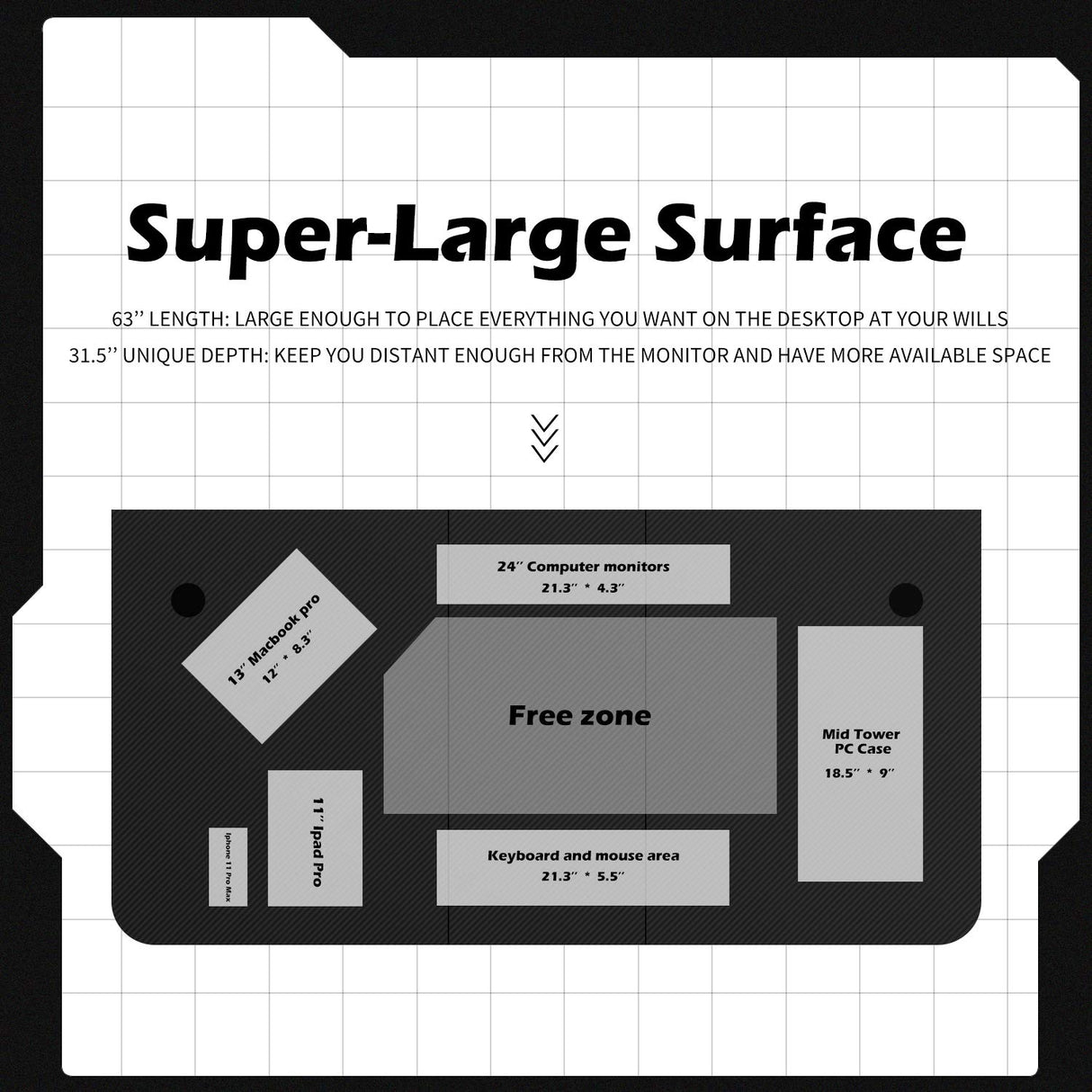 Gaming Desk Large Surface 63’’x31.5’’ with Cup Holder