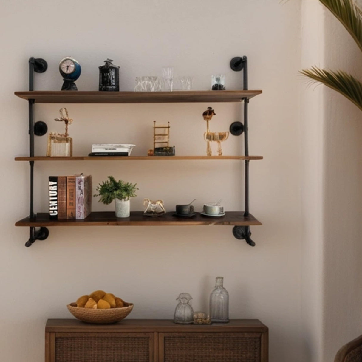 Industrial Pipe Wall Shelves Pipe Shelving with Real Wood Plank