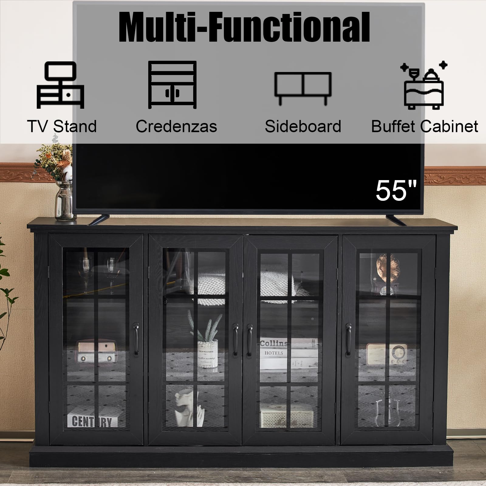 35" Sideboard, 6 Adjustable Shelves Sideboard Buffet Cabinet