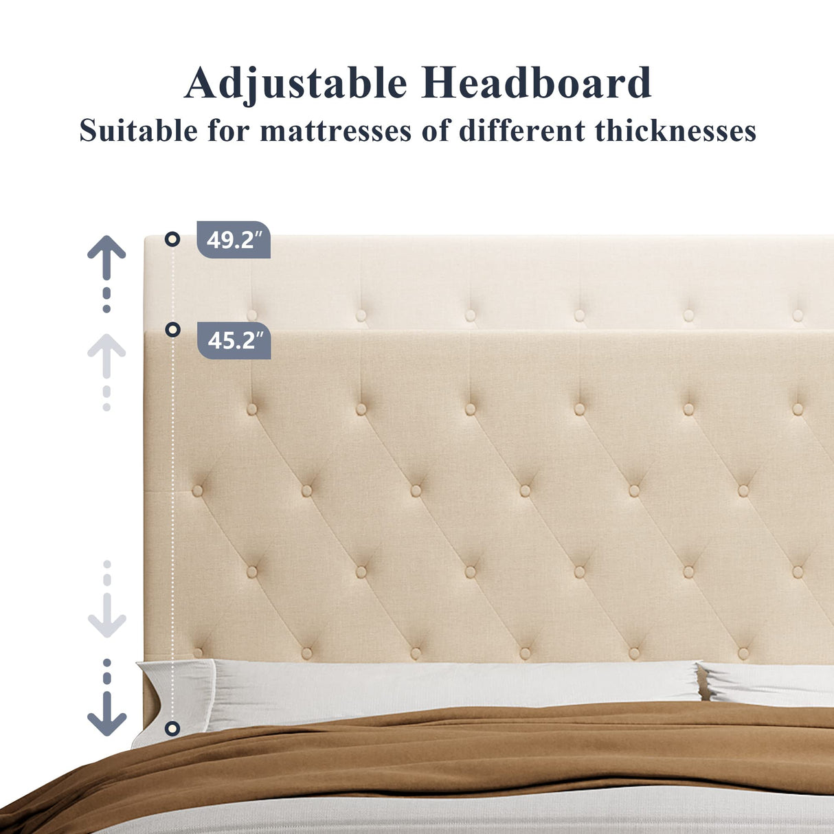 King Bed Frame with Adjustable Headboard/Diamond Stitched Button