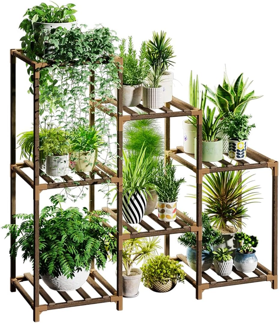 Rustic 7-Tier Wooden Plant Stand – Multi-Tiered Display Rack