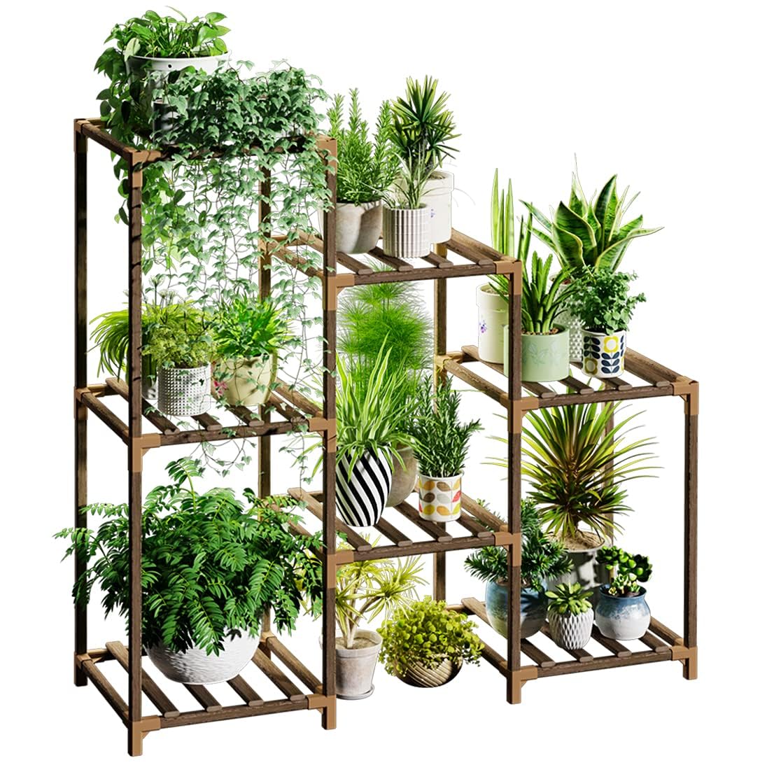 Rustic 7-Tier Wooden Plant Stand – Multi-Tiered Display Rack