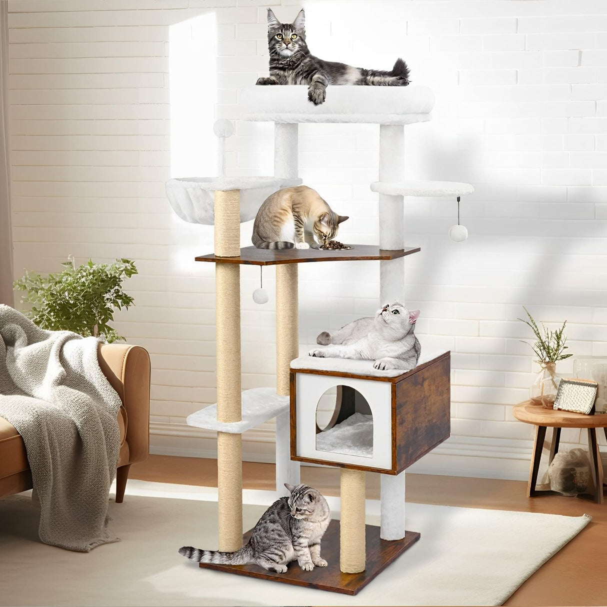Inch Modern Cat Tree Tower Large Cat Condo with Spacious Top Platform