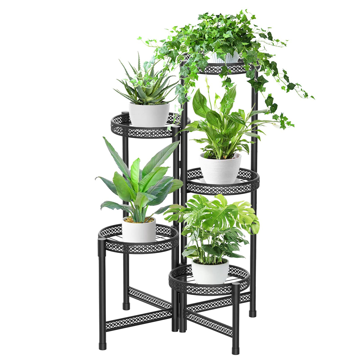 5 Tier Foldable Metal Plant Stand Corner Tall Plant Shelf