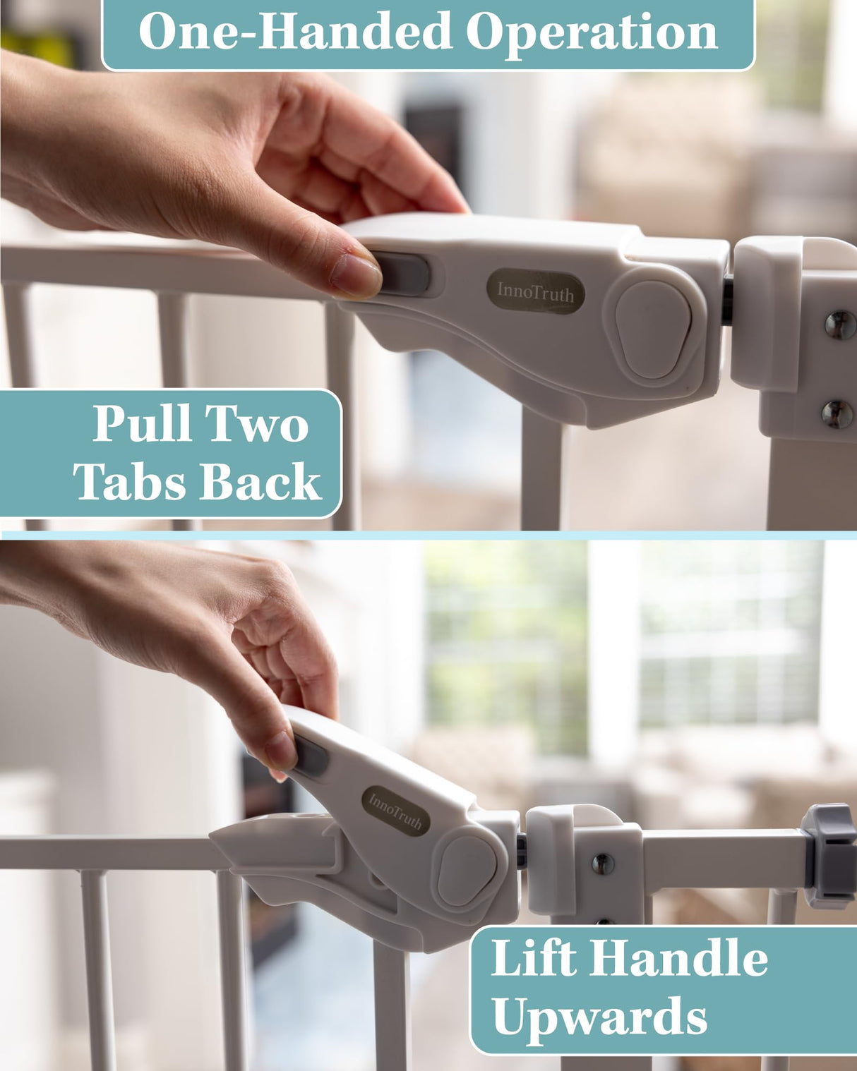 Baby Gate for Pets, Auto Close Both Sides Dog Gate with One-Hand Opening