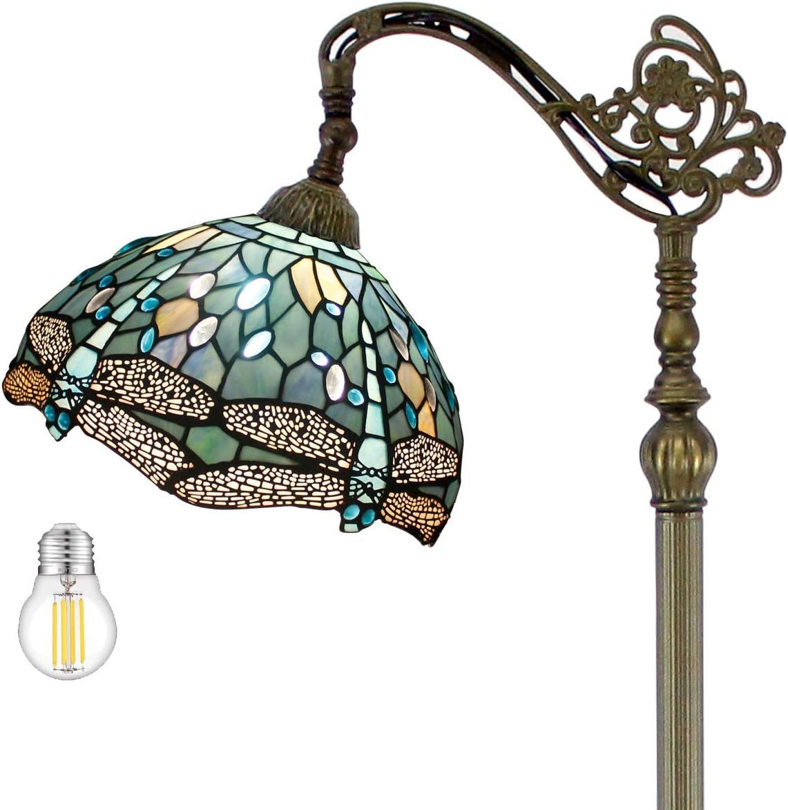 Tiffany Floor Lamp Sea Blue Stained Glass Dragonfly