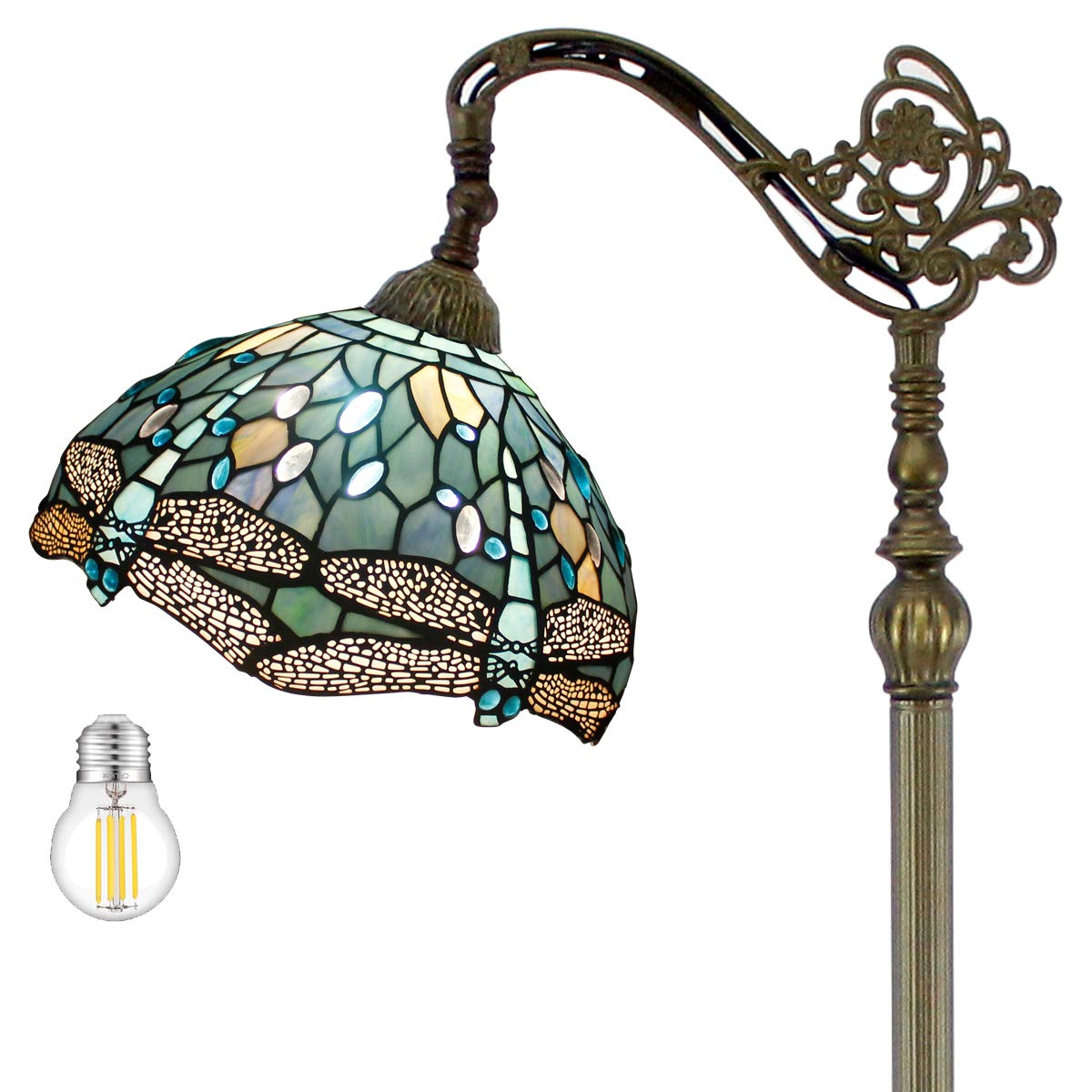 Tiffany Floor Lamp Sea Blue Stained Glass Dragonfly