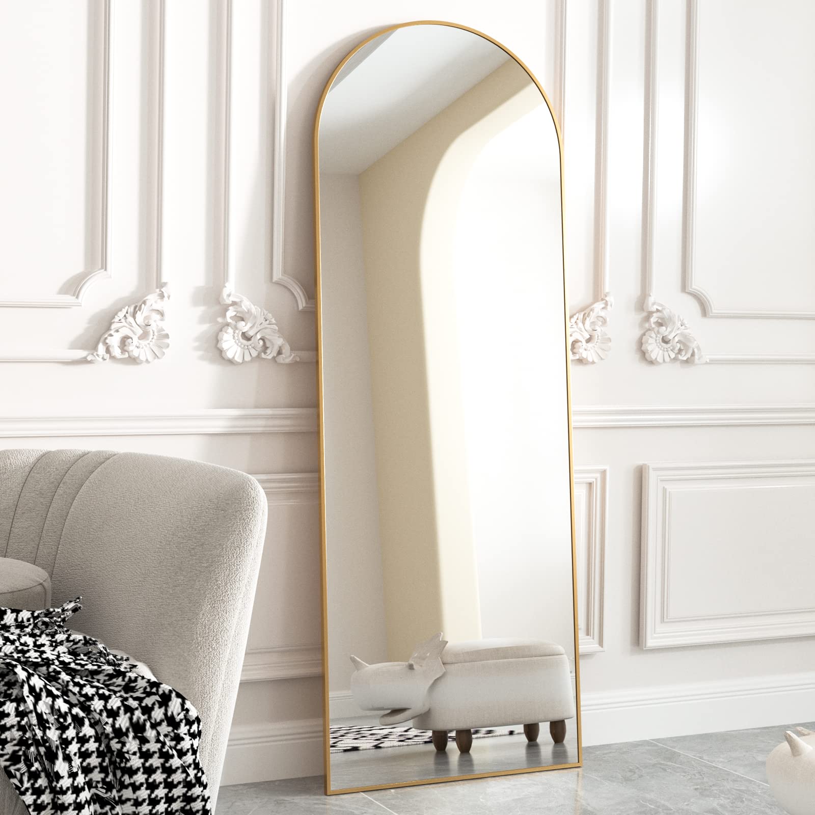 64"x21" Arched Full Length Mirror Free Standing Leaning Mirror Hanging Mounted Mirror Aluminum Frame